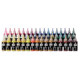 Holbein Acrylic Inks - Assorted Colors, Set of 50, 100 ml, laid out