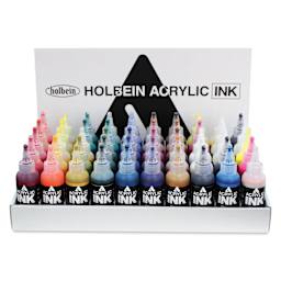 Holbein Acrylic Inks - Assorted Colors, Set of 50, 100 ml, in display