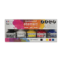 Sennelier Abstract Acrylic Ink Sets - Front of package of set of 6 Primary Colors
