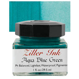 Ziller Ink - Aqua Blue Green, 1 oz bottle and swatch