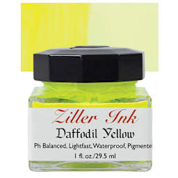 Ziller Ink - Daffodil Yellow, 1 oz bottle and swatch