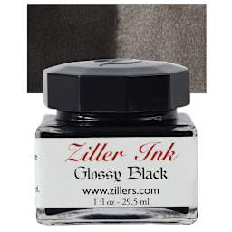 Ziller Ink - Glossy Black, 1 oz bottle and swatch