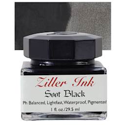 Ziller Ink - Soot Black, 1 oz bottle and swatch