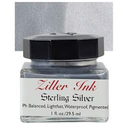 Ziller Ink - Sterling Silver Metallic, 1 oz bottle and swatch