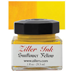 Ziller Ink - Sunflower Yellow, 1 oz bottle and swatch