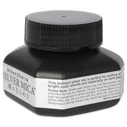 Kuretake Mica Calligraphy Ink - Brilliant Silver, side of the jar