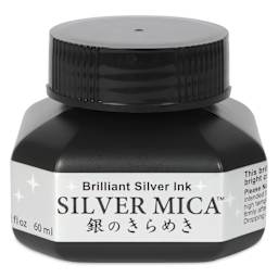 Kuretake Mica Calligraphy Ink - Brilliant Silver, front of the jar