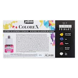 Pebeo Colorex Inks - Set of 5, Primary Colors, 45 ml, back of packaging