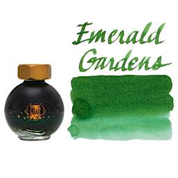 Ferris Wheel Press Ferritales Fountain Pen Ink - Emerald Gardens, swatch and bottle