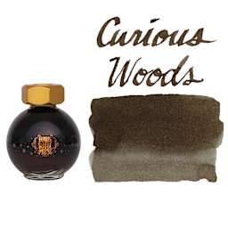 Ferris Wheel Press Ferritales Fountain Pen Ink - Curious Woods, swatch and bottle