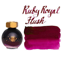 Ferris Wheel Press Ferritales Fountain Pen Ink - Ruby Royal Flush, swatch and bottle