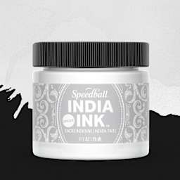 Speedball India Ink - Satin White, 1 oz, jar with swatch