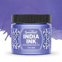 Speedball India Ink - Amethyst, 1 oz, jar with swatch
