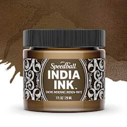 Speedball India Ink - Sepia, 1 oz, jar with swatch