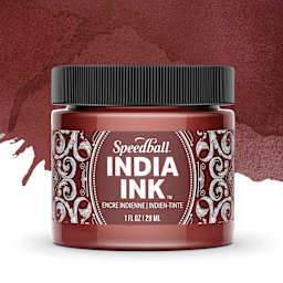 Speedball India Ink - Brown Quartz, 1 oz, jar with swatch