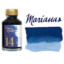 Tom's Studio Fountain Pen Ink - 50 ml, Marianas, bottle with swatch