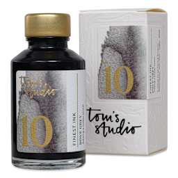 Tom's Studio Fountain Pen Ink - 50 ml, Dove Grey, bottle next to packaging