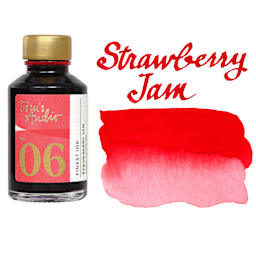 Tom's Studio Fountain Pen Ink - 50 ml, Strawberry Jam, bottle with swatch