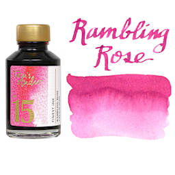 Tom's Studio Fountain Pen Ink - 50 ml, Rambling Rose, bottle with swatch