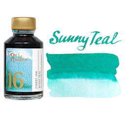 Tom's Studio Fountain Pen Ink - 50 ml, Sunny Teal, bottle with swatch