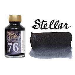 Tom's Studio Shimmer Fountain Pen Ink - Stellar, swatch and jar
