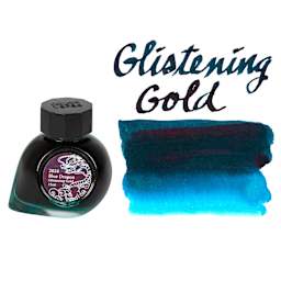 Colorverse Blue Dragon Fountain Pen Ink - Glistening Gold, swatch and jar