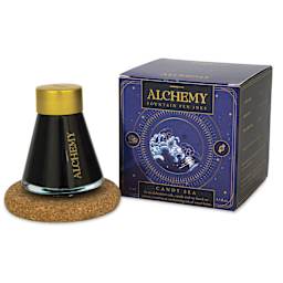 Endless Alchemy Fountain Pen Ink - Candy Sea, jar next to packaging box