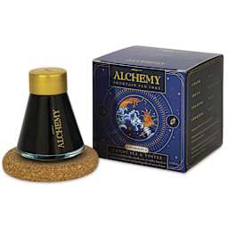 Endless Alchemy Fountain Pen Ink - Stardust Candy Sea and Toffee, bottle next to packaging box