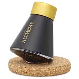 Endless Alchemy Fountain Pen Ink - Drops of Mars, bottle tilted on cork base