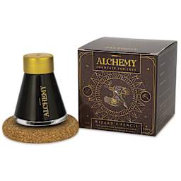 Endless Alchemy Fountain Pen Ink - Wizards Pencil, bottle next to packaging box