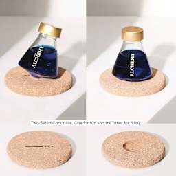Endless Alchemy Fountain Pen Inks, double sided cork base shown supporting a bottle on its side and straight