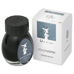 Colorverse Joy in the Ordinary Fountain Pen Ink - 76 Under the Shade, jar next to packaging box