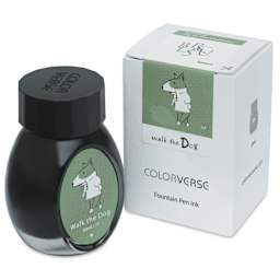 Colorverse Joy in the Ordinary Fountain Pen Ink - 77 Walk the Dog, jar next to the packaging box