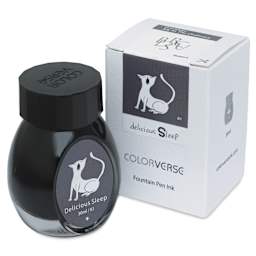 Colorverse Joy in the Ordinary Fountain Pen Ink - 81 Delicious Sleep, jar next to the packaging box