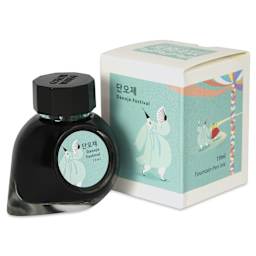 Colorverse Korea Special Fountain Pen Ink - 48 Danoje Festival, jar next to packaging box