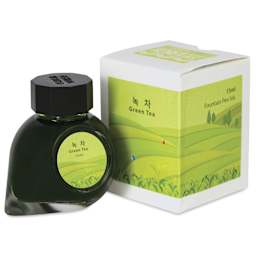 Colorverse Korea Special Fountain Pen Ink - 50 Green Tea, jar next to packaging box