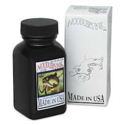 Noodler's Ink Fountain Pen Ink - Blue-Black, bottle next to the packaging box