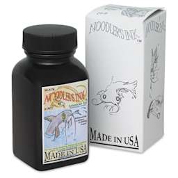Noodler's Ink Fountain Pen Ink - Eel Black, bottle next to packaging bottle