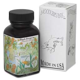 Noodler's Ink Fountain Pen Ink - Black Swan in Australian Roses, bottle next to the packaging box