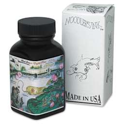 Noodler's Ink Fountain Pen Ink - Black Swan in English Roses, bottle next to ackaging box