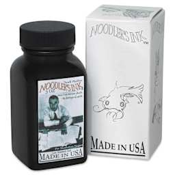 Noodler's Ink Fountain Pen Ink - Dark Matter, bottle next to the packaging box