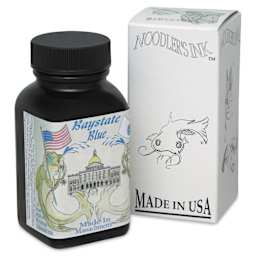 Noodler's Ink Fountain Pen Ink - Baystate Blue, bottle next to packaging box
