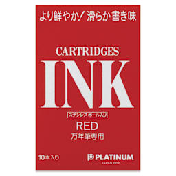 Platinum Pen Ink Cartridges - Red, Pkg of 10, front of package