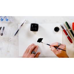  Platinum Chou Kuro Black Ink, brush in hand creating ink swatch