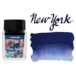 Sailor USA State Ink - New York, Blue Black, 20 ml, swatch and marker