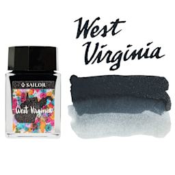 Sailor USA State Ink - West Virginia, Coal Gray, 20 ml, swatch and bottle