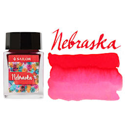 Sailor USA State Ink - Nebraska, Red, 20 ml, swatch and bottle