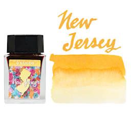 Sailor USA State Ink - New Jersey, Yellow, 20 ml, swatch and bottle