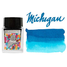 Sailor USA State Ink - Michigan, Blue, 20 ml, swatch and bottle