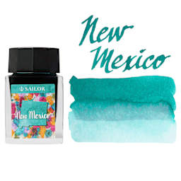 Sailor USA State Ink - New Mexico, Turquoise Blue, 20 ml, swatch and bottle